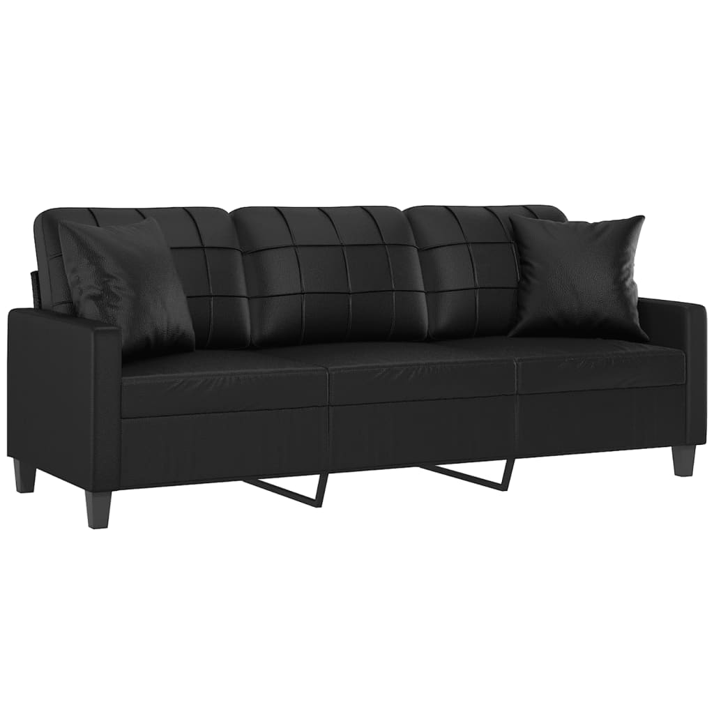 3-Seater Sofa with Throw Pillows Black 180 cm Faux Leather