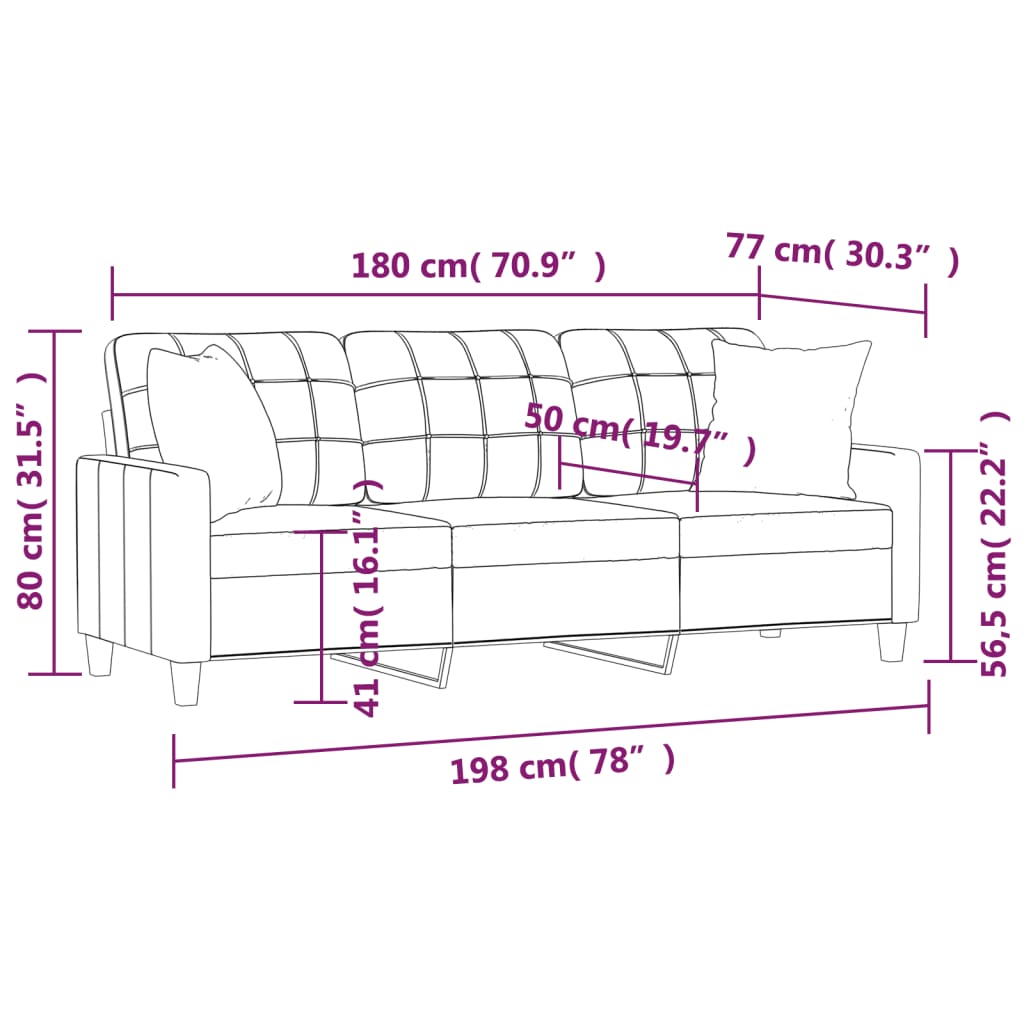 3-Seater Sofa with Throw Pillows Cream 180 cm Faux Leather