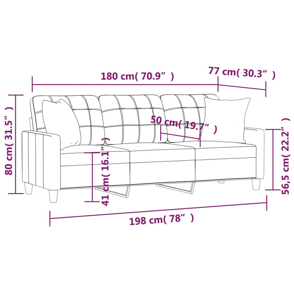 3-Seater Sofa with Throw Pillows Grey 180 cm Faux Leather