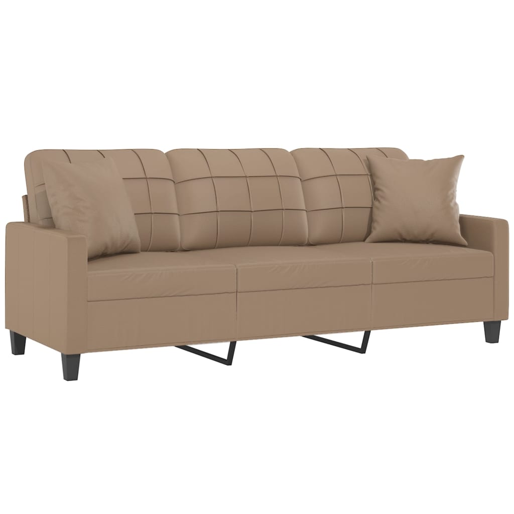 3-Seater Sofa with Throw Pillows Cappuccino 180 cm Faux Leather