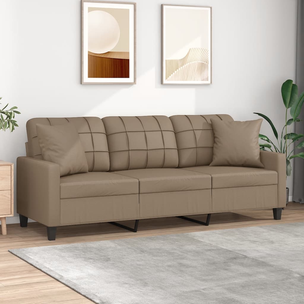 3-Seater Sofa with Throw Pillows Cappuccino 180 cm Faux Leather