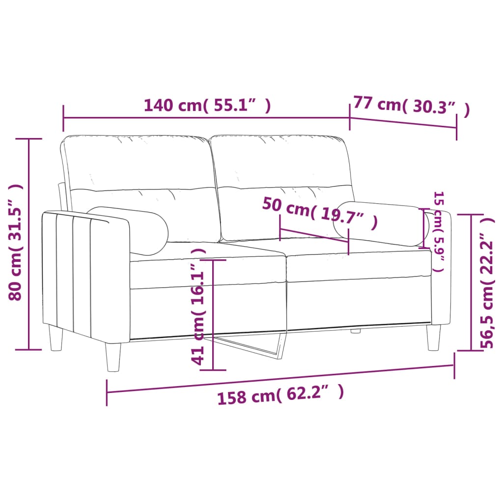 2-Seater Sofa with Throw Pillows Light Grey 140 cm Fabric