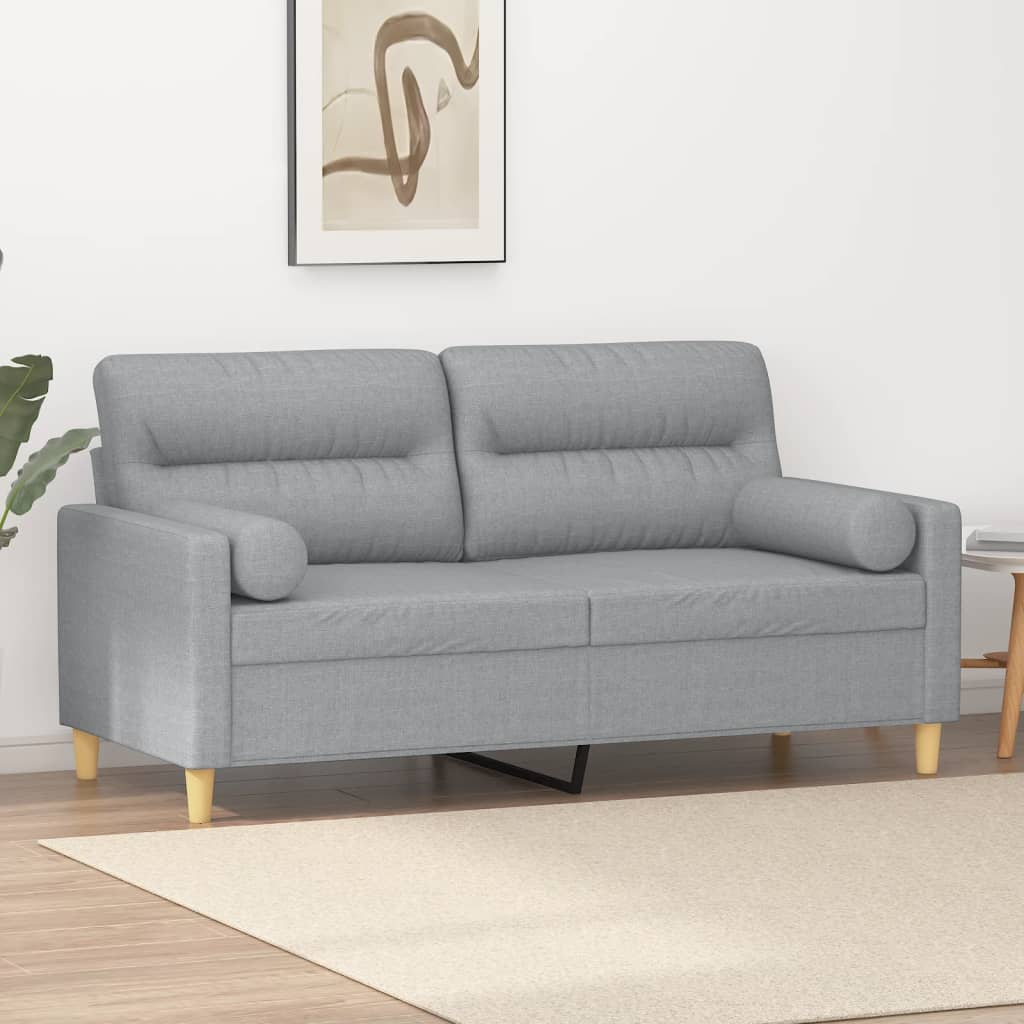 2-Seater Sofa with Throw Pillows Light Grey 140 cm Fabric