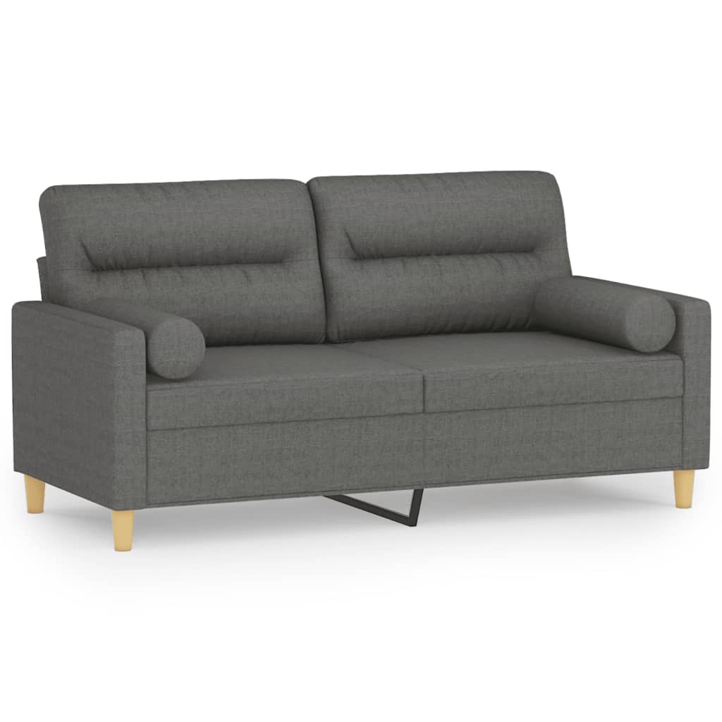 2-Seater Sofa with Throw Pillows Dark Grey 140 cm Fabric