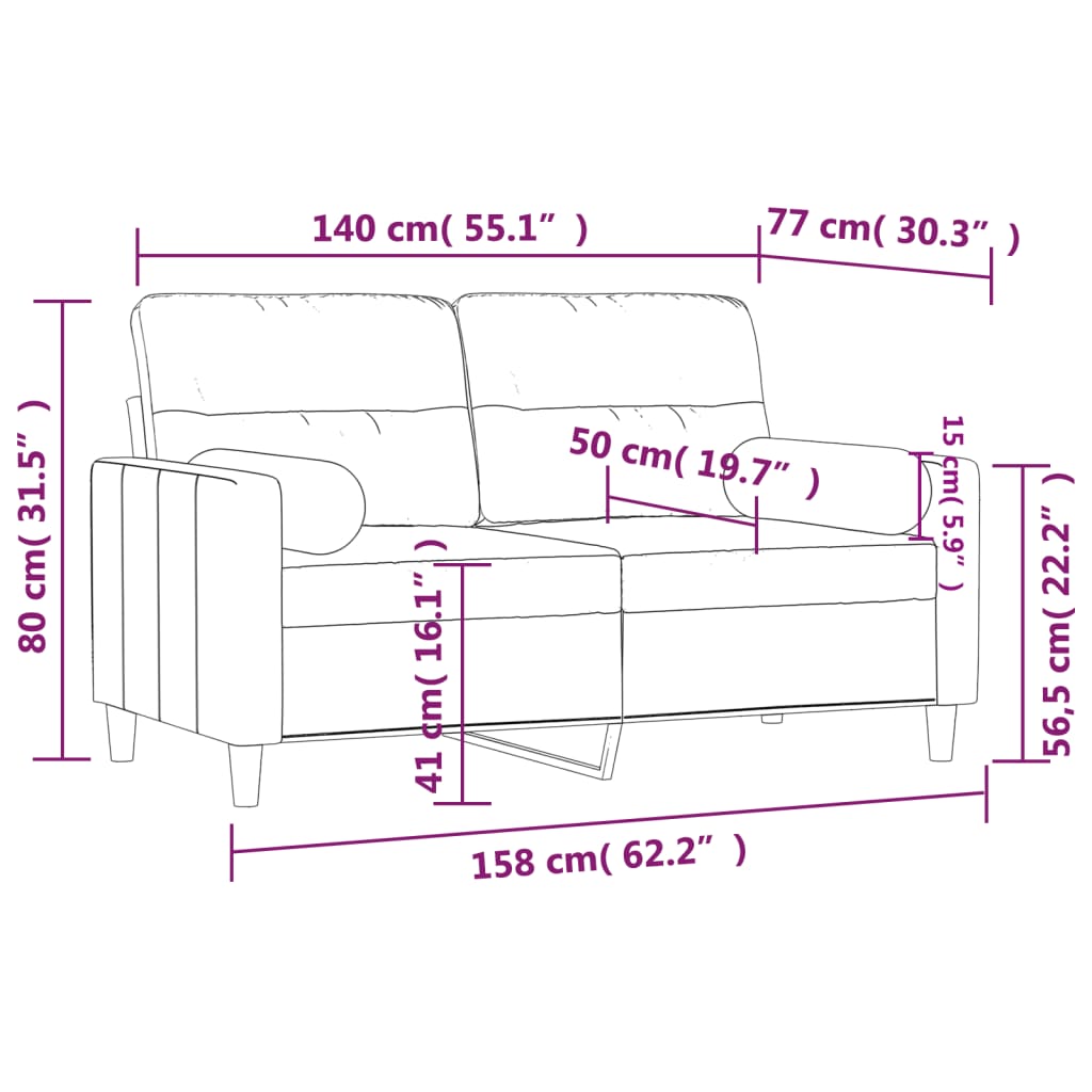 2-Seater Sofa with Throw Pillows Dark Grey 140 cm Fabric