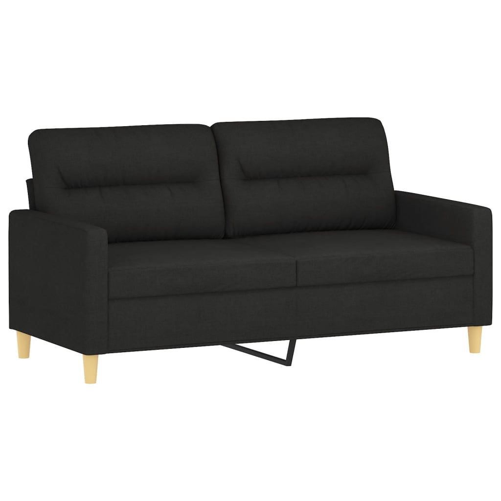 2-Seater Sofa with Throw Pillows Black 140 cm Fabric