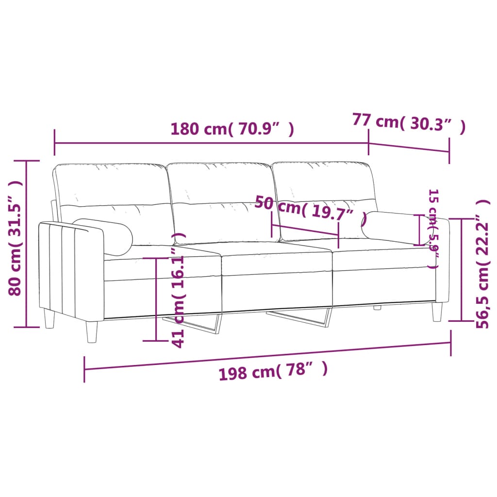 3-Seater Sofa with Throw Pillows Light Grey 180 cm Fabric