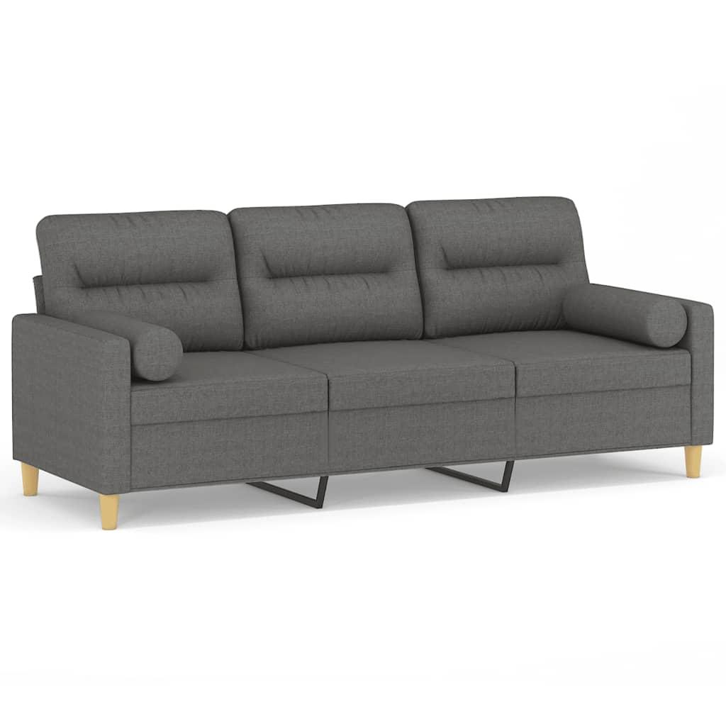 3-Seater Sofa with Throw Pillows Dark Grey 180 cm Fabric