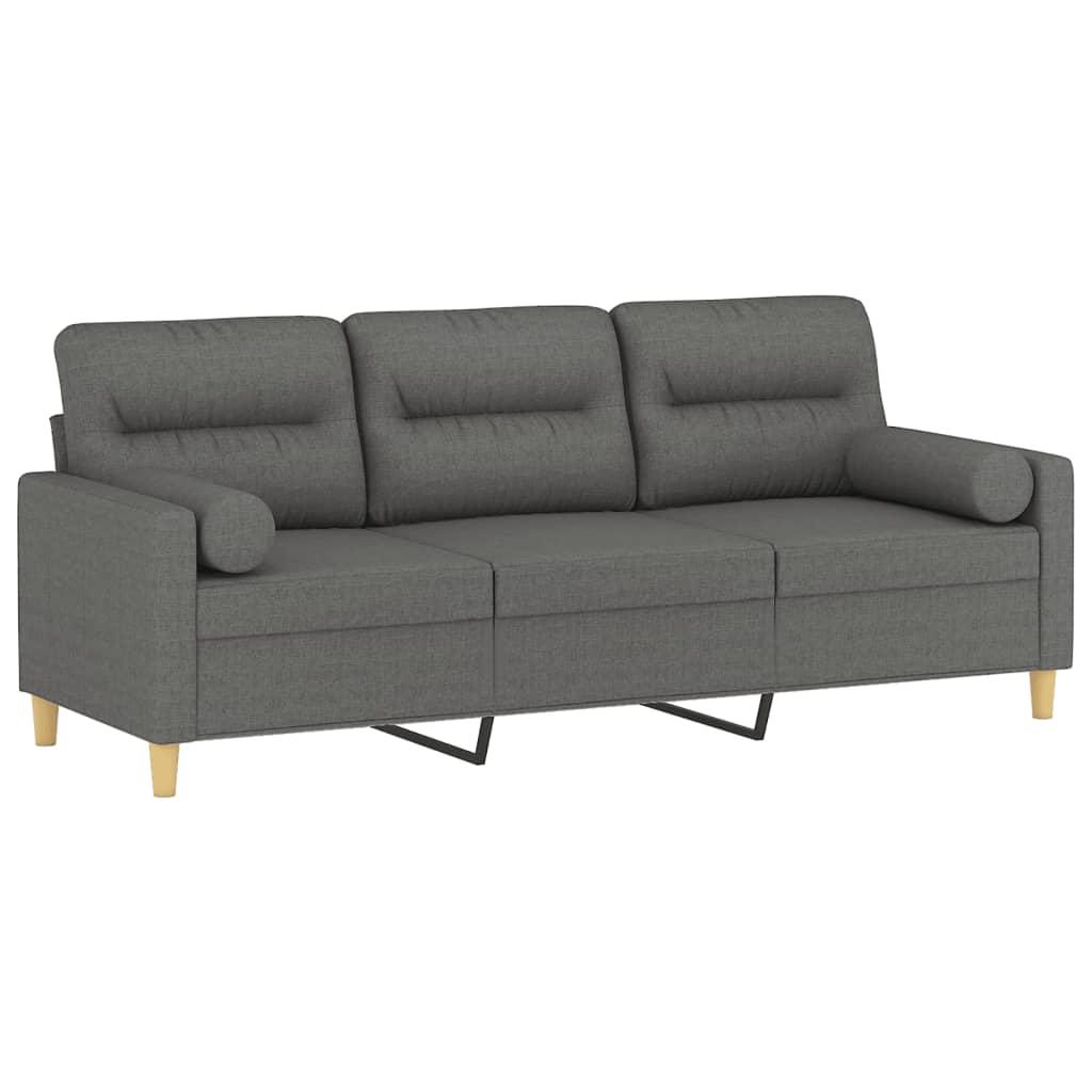 3-Seater Sofa with Throw Pillows Dark Grey 180 cm Fabric