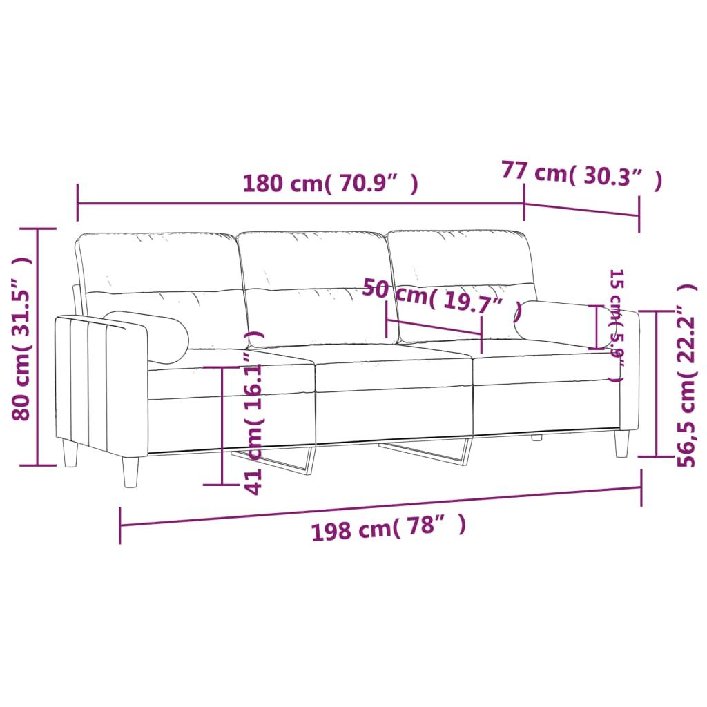 3-Seater Sofa with Throw Pillows Dark Grey 180 cm Fabric