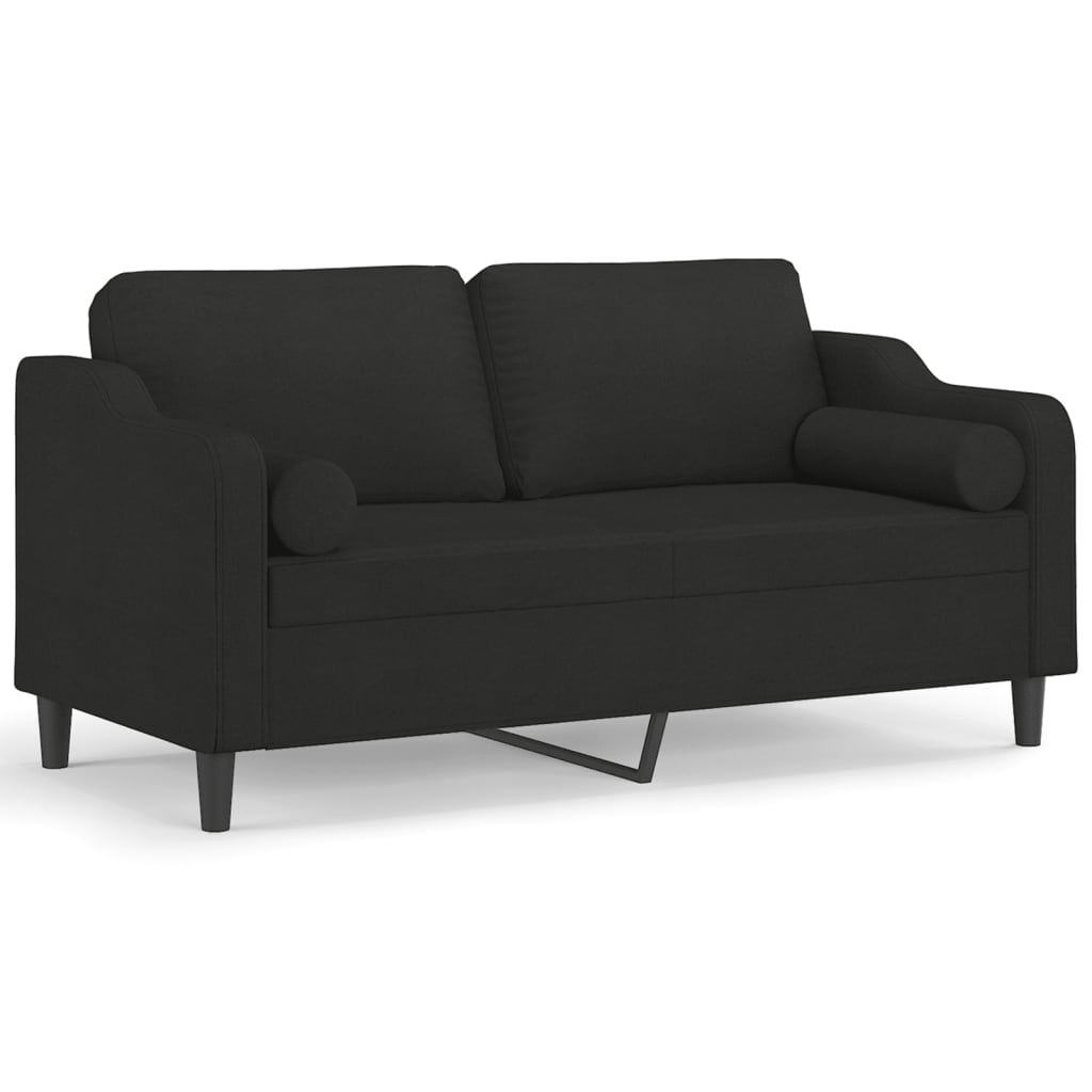 2-Seater Sofa with Throw Pillows Black 140 cm Fabric