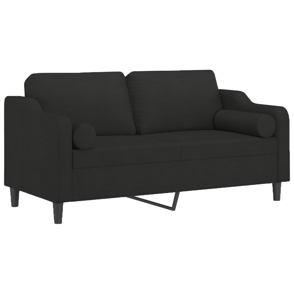2-Seater Sofa with Throw Pillows Black 140 cm Fabric