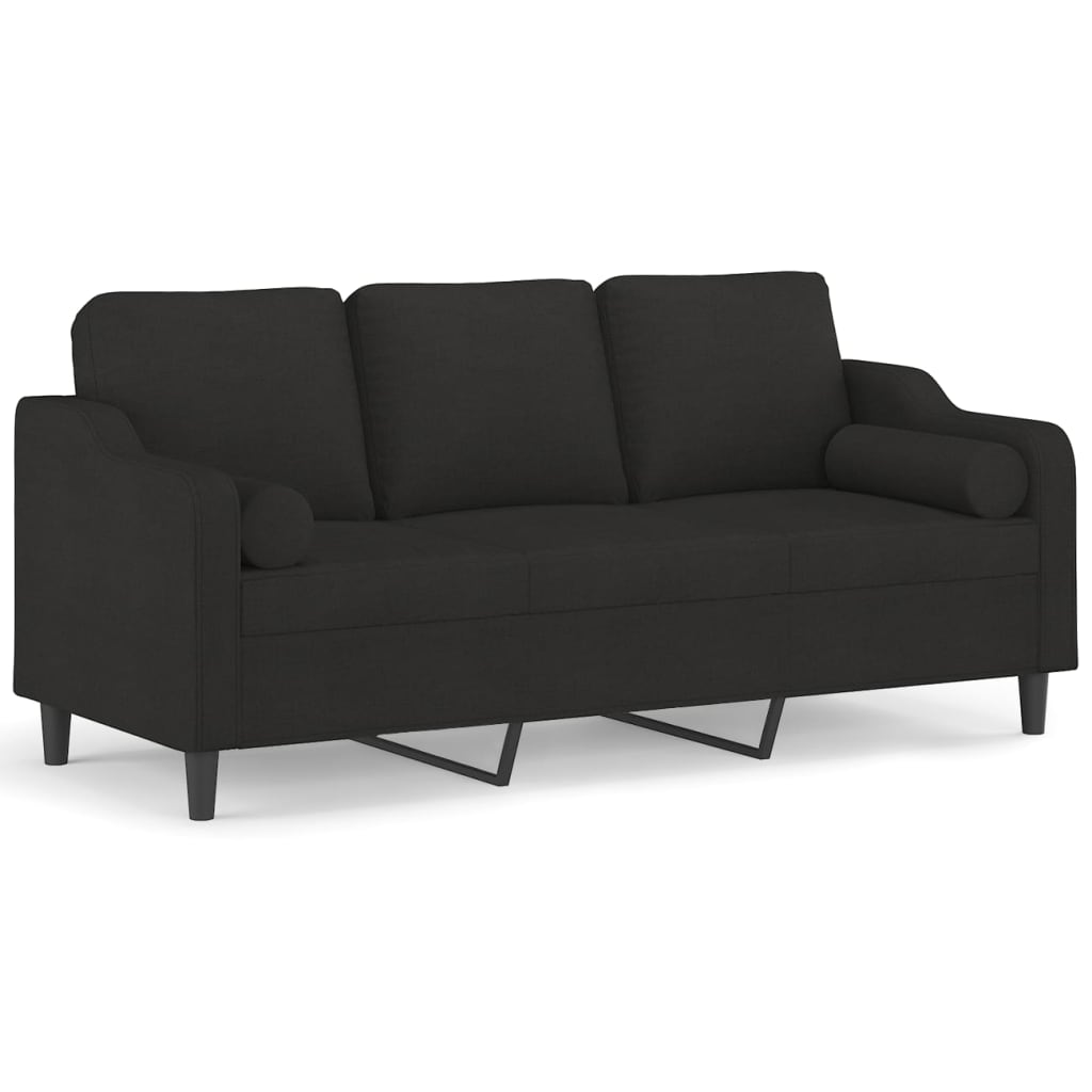 3-Seater Sofa with Throw Pillows Black 180 cm Fabric