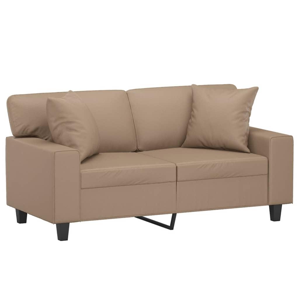 2-Seater Sofa with Throw Pillows Cappuccino 120 cm Faux Leather
