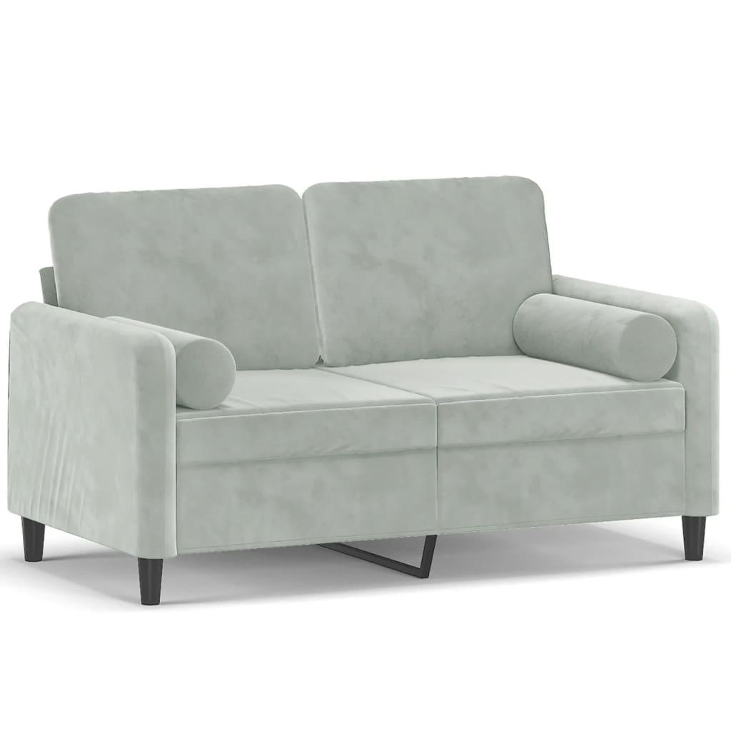 2-Seater Sofa with Throw Pillows Light Grey 120 cm Velvet