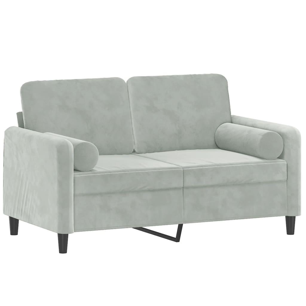 2-Seater Sofa with Throw Pillows Light Grey 120 cm Velvet