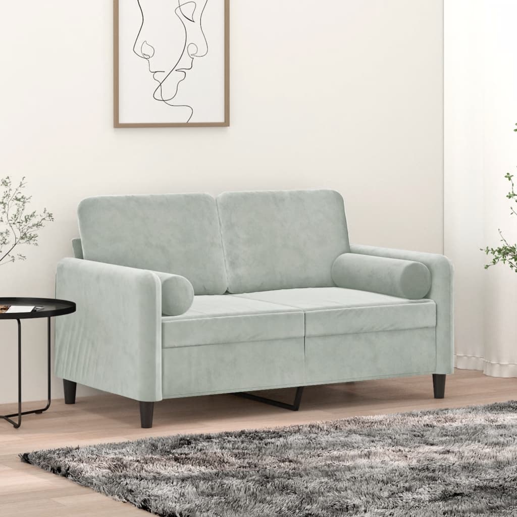 2-Seater Sofa with Throw Pillows Light Grey 120 cm Velvet