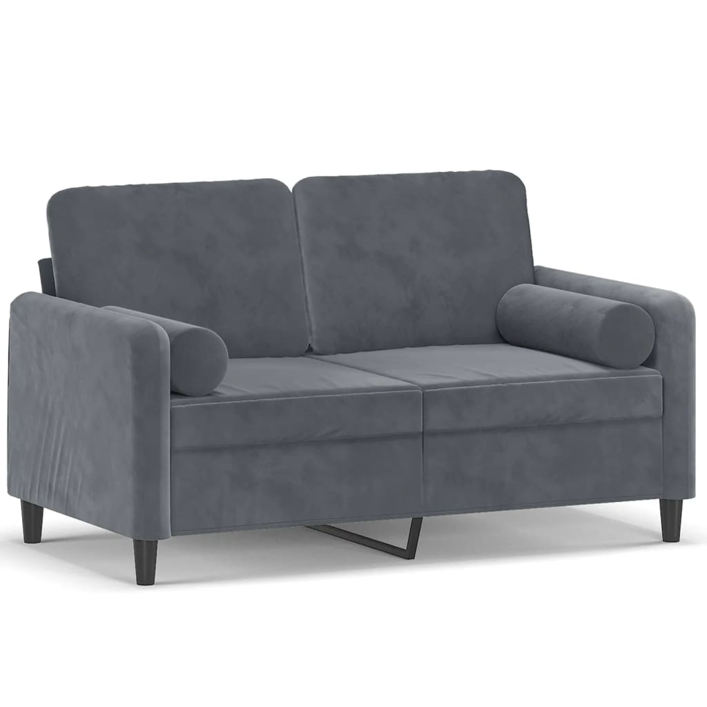 2-Seater Sofa with Throw Pillows Dark Grey 120 cm Velvet