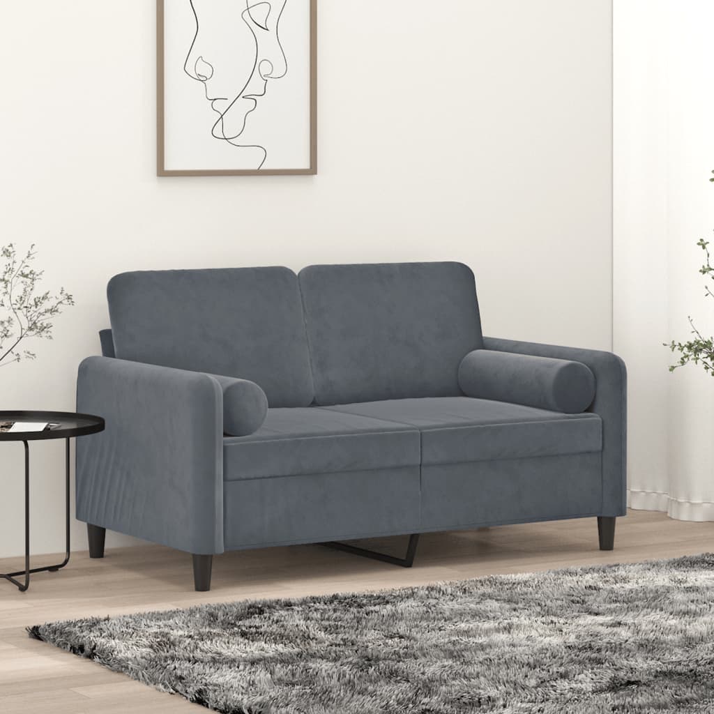 2-Seater Sofa with Throw Pillows Dark Grey 120 cm Velvet