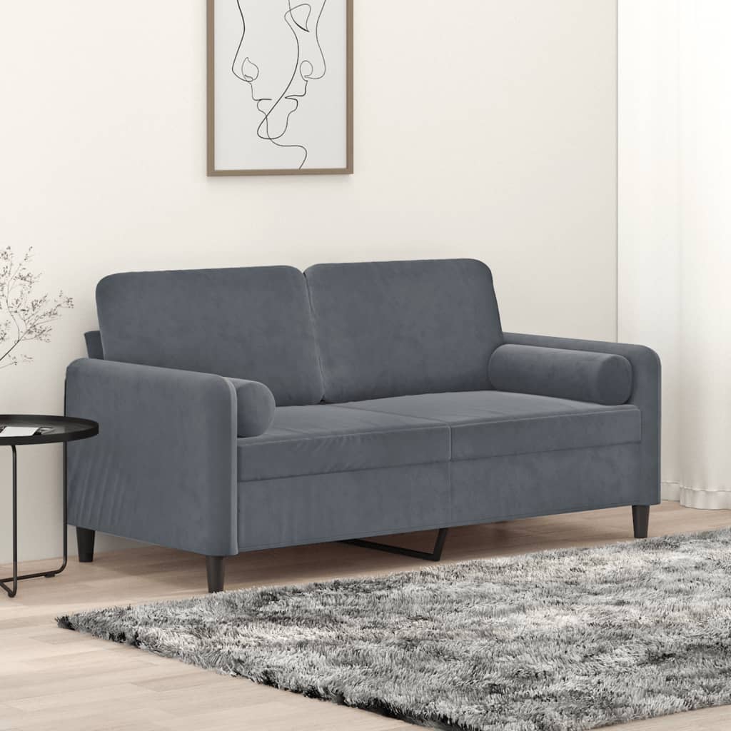 2-Seater Sofa with Throw Pillows Dark Grey 140 cm Velvet