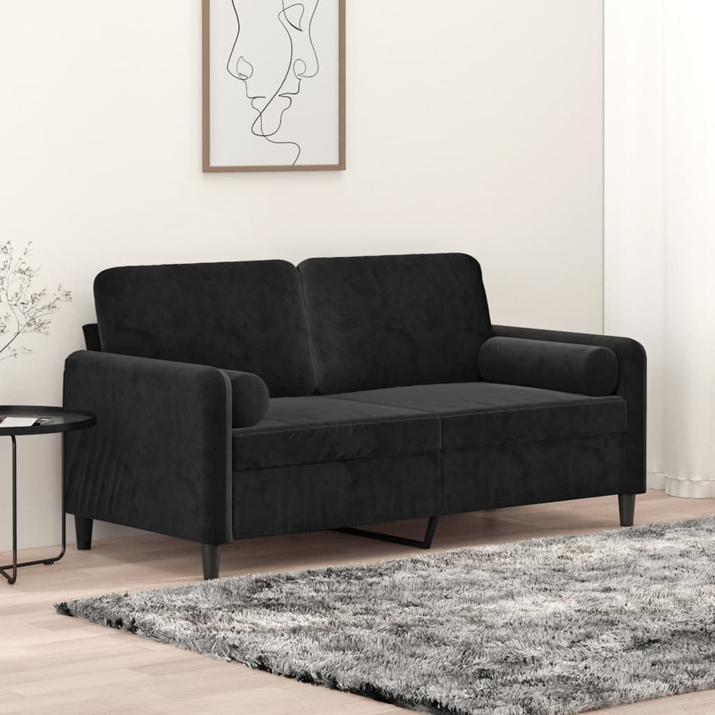 2-Seater Sofa with Throw Pillows Black 140 cm Velvet