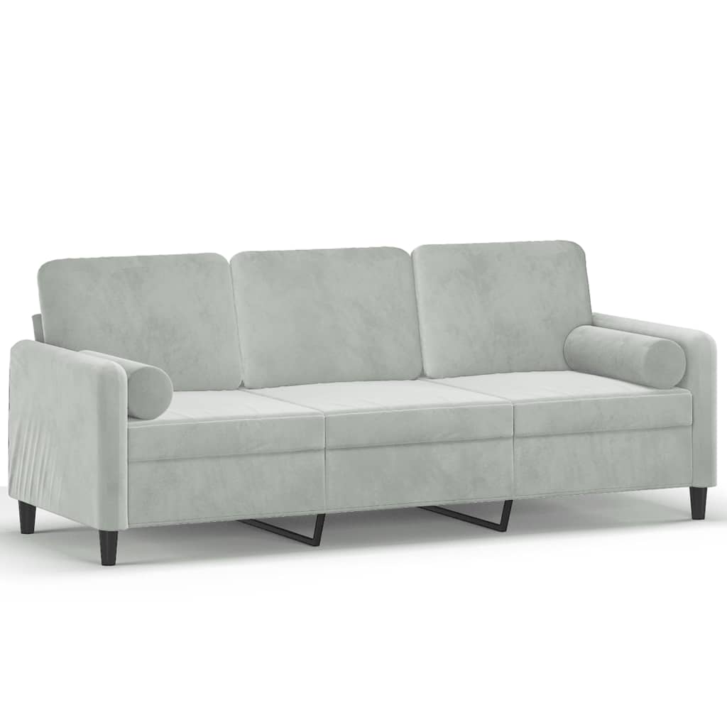 3-Seater Sofa with Throw Pillows Light Grey 180 cm Velvet