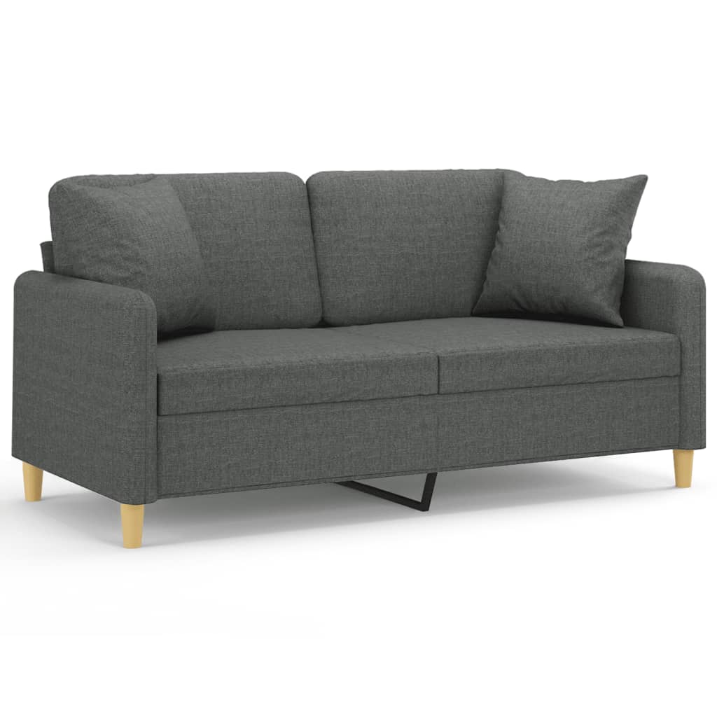 2-Seater Sofa with Throw Pillows Dark Grey 140 cm Fabric