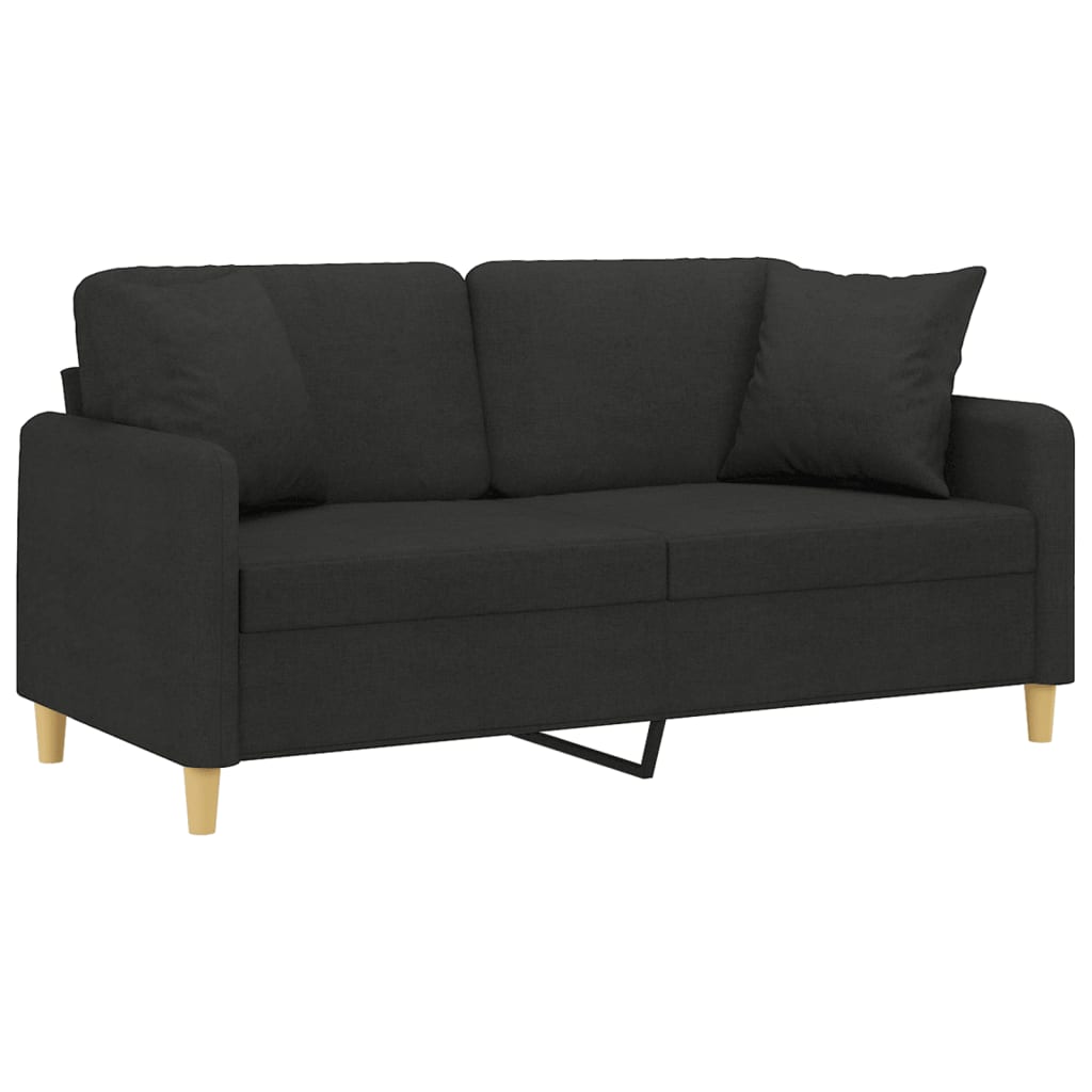 2-Seater Sofa with Throw Pillows Black 140 cm Fabric