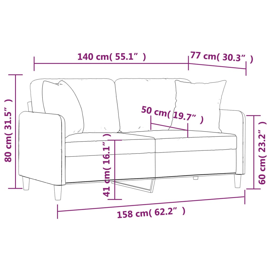 2-Seater Sofa with Throw Pillows Black 140 cm Fabric