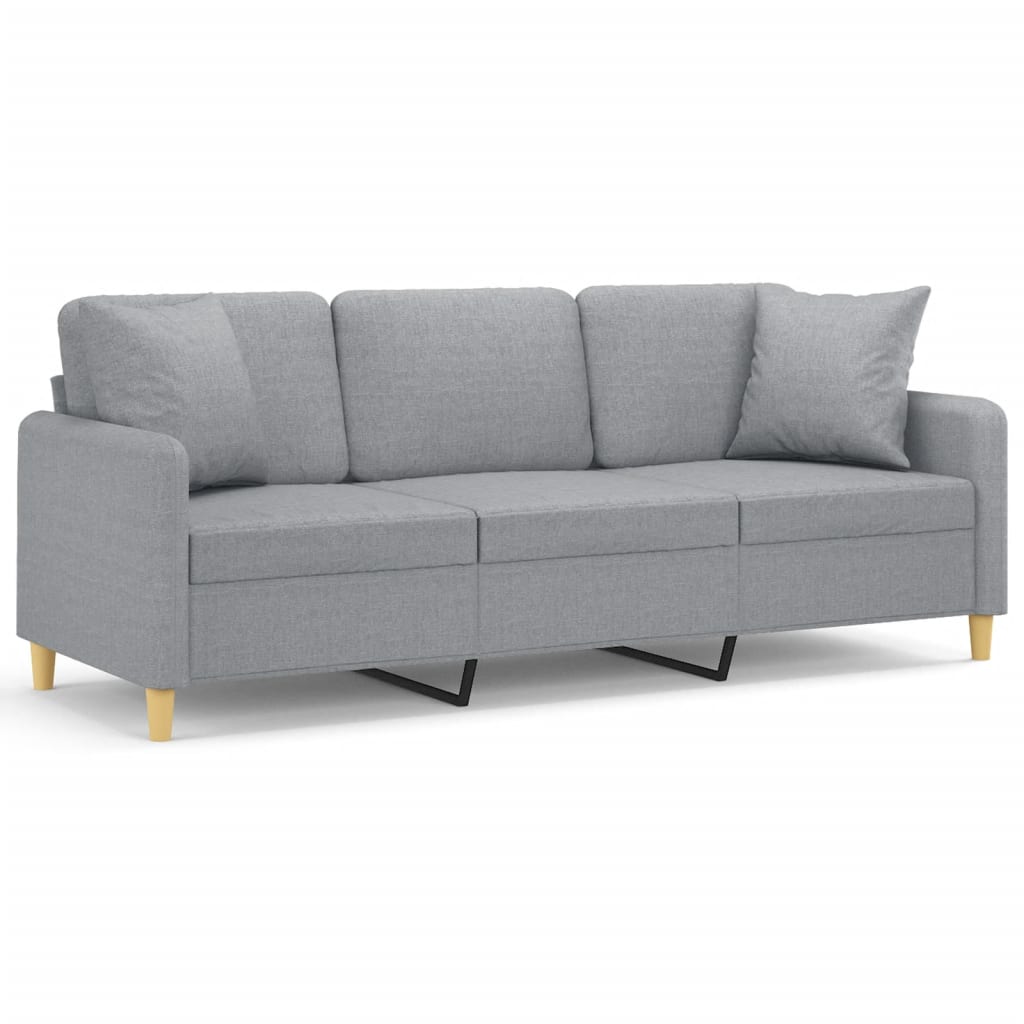 3-Seater Sofa with Throw Pillows Light Grey 180 cm Fabric