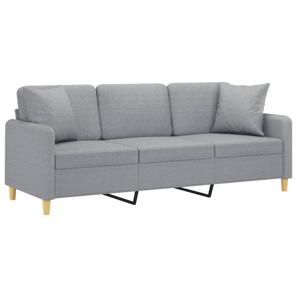 3-Seater Sofa with Throw Pillows Light Grey 180 cm Fabric