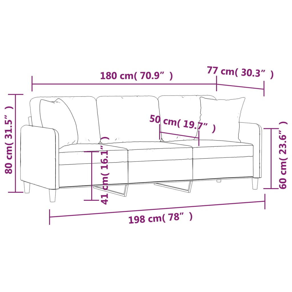 3-Seater Sofa with Throw Pillows Light Grey 180 cm Fabric