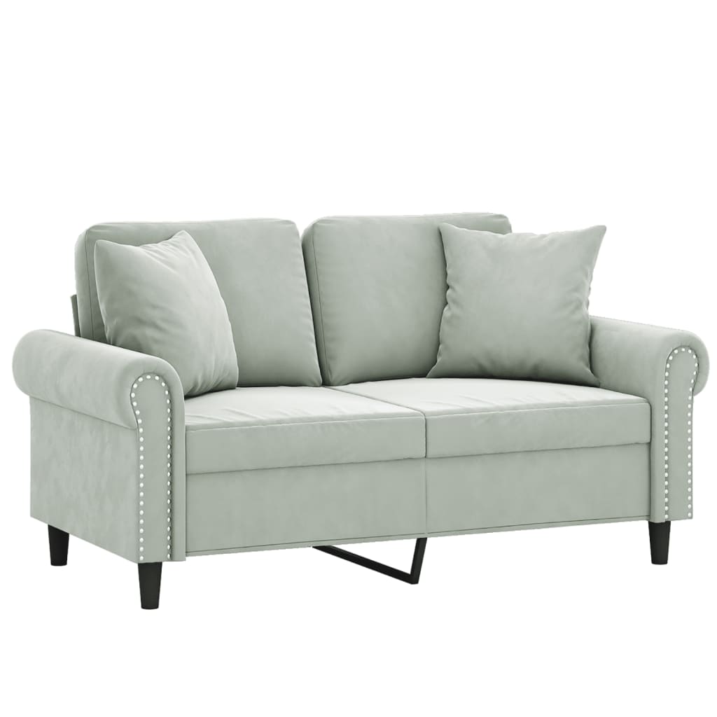 2-Seater Sofa with Throw Pillows Light Grey 120 cm Velvet