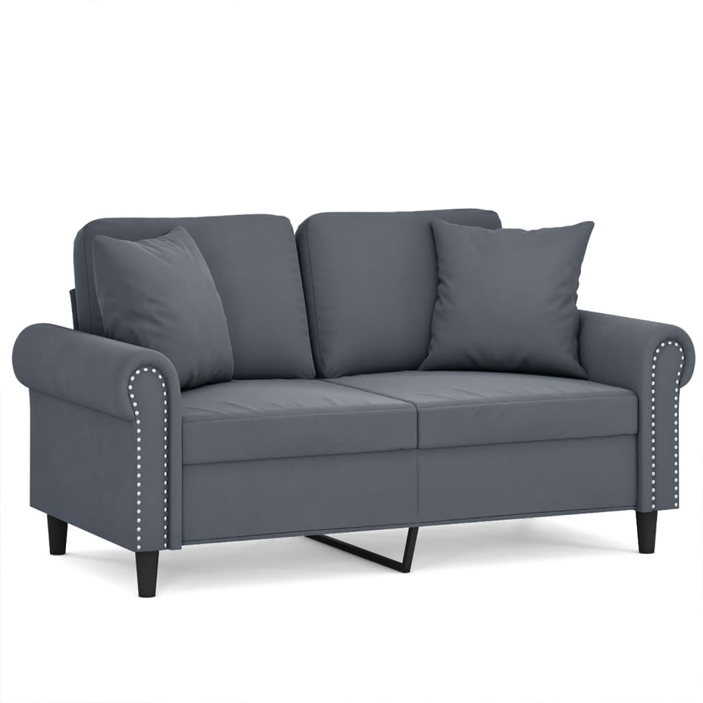 2-Seater Sofa with Throw Pillows Dark Grey 120 cm Velvet