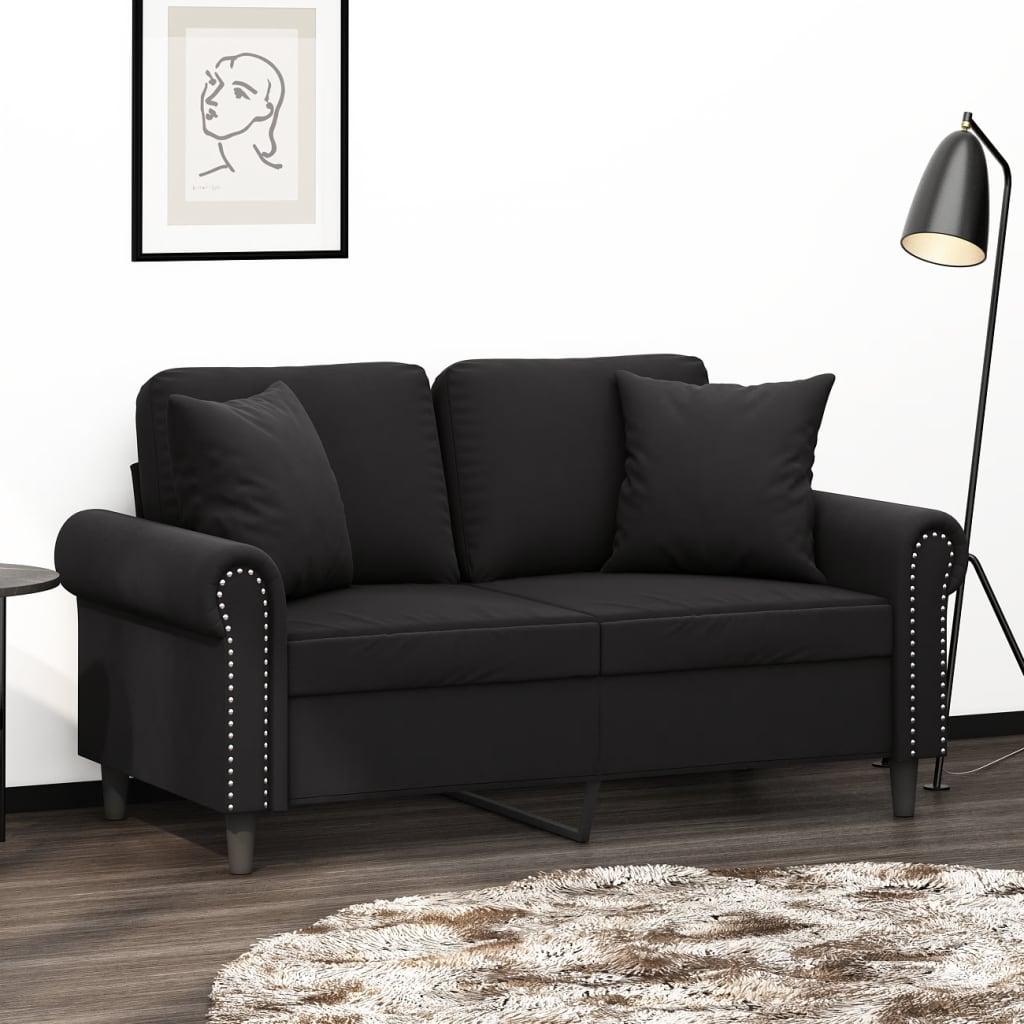 2-Seater Sofa with Throw Pillows Black 120 cm Velvet