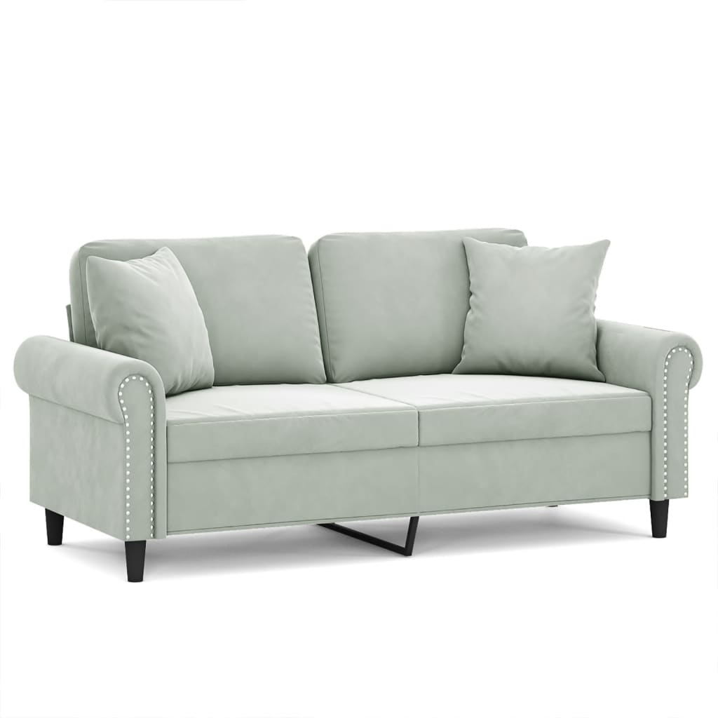 2-Seater Sofa with Throw Pillows Light Grey 140 cm Velvet