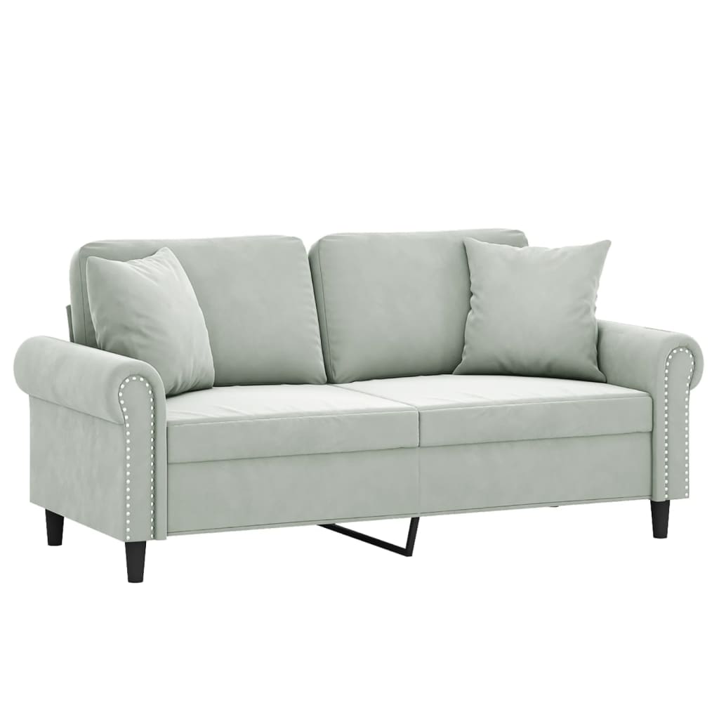 2-Seater Sofa with Throw Pillows Light Grey 140 cm Velvet