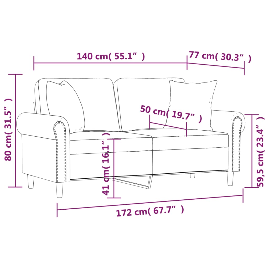 2-Seater Sofa with Throw Pillows Light Grey 140 cm Velvet