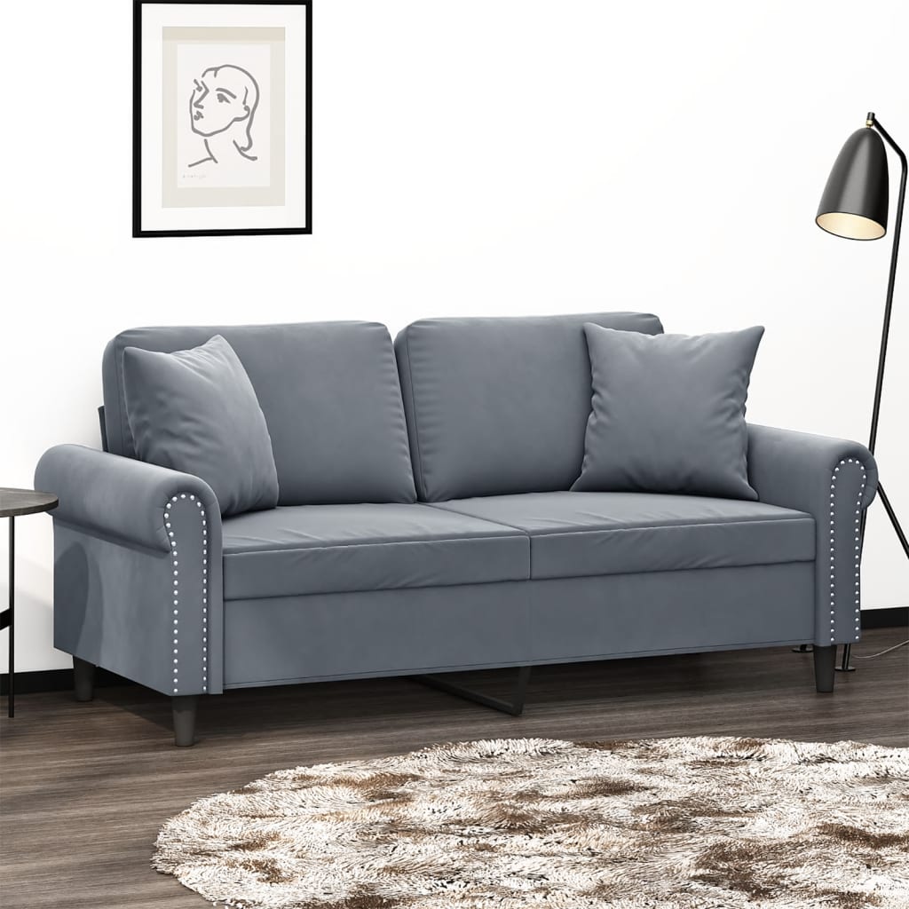 2-Seater Sofa with Throw Pillows Dark Grey 140 cm Velvet