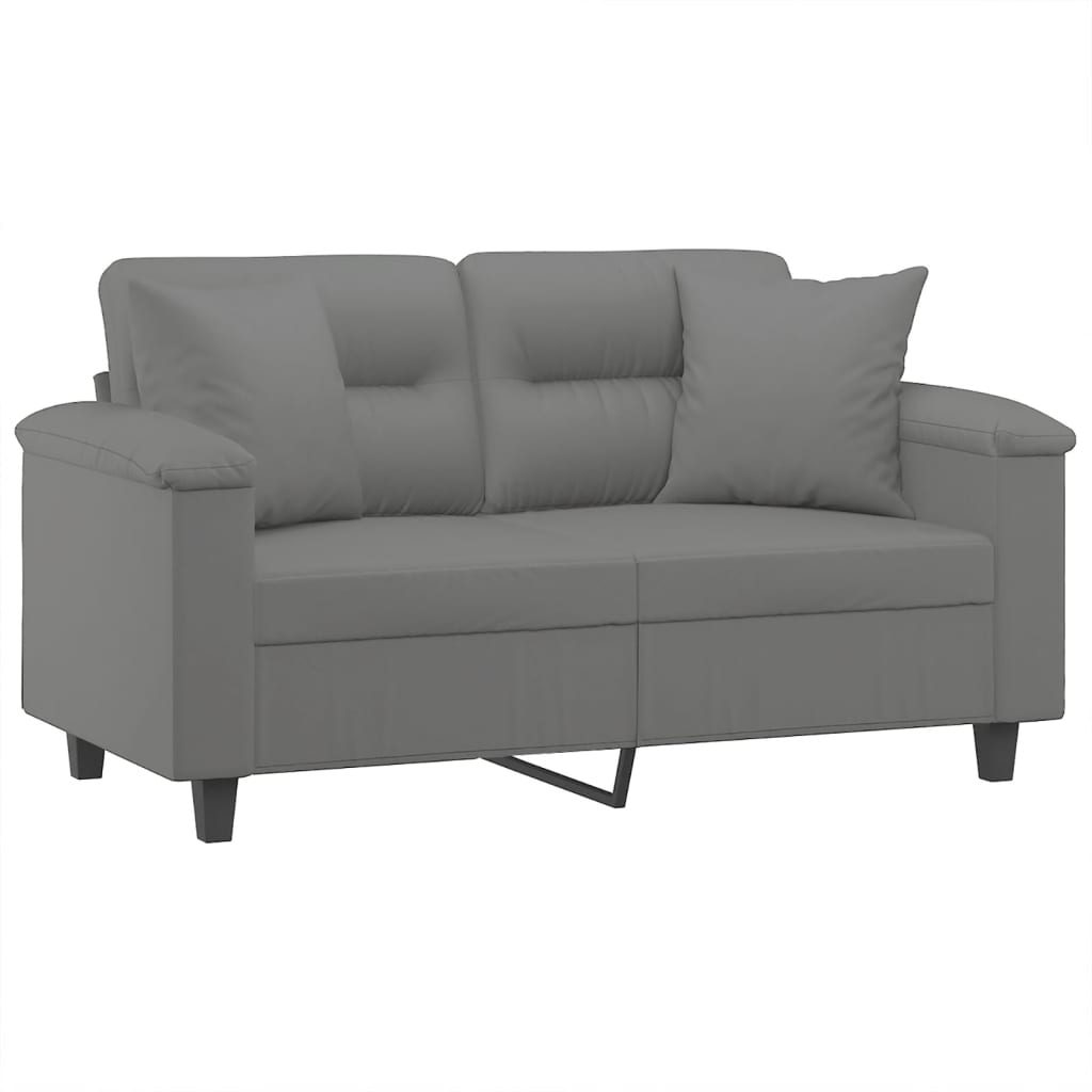 2-Seater Sofa with Pillows Dark Grey 120 cm Microfibre Fabric