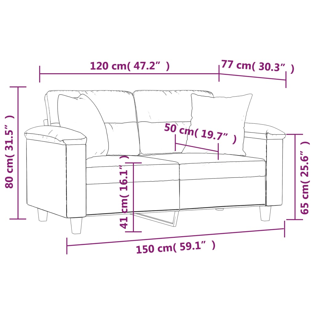2-Seater Sofa with Pillows Dark Grey 120 cm Microfibre Fabric