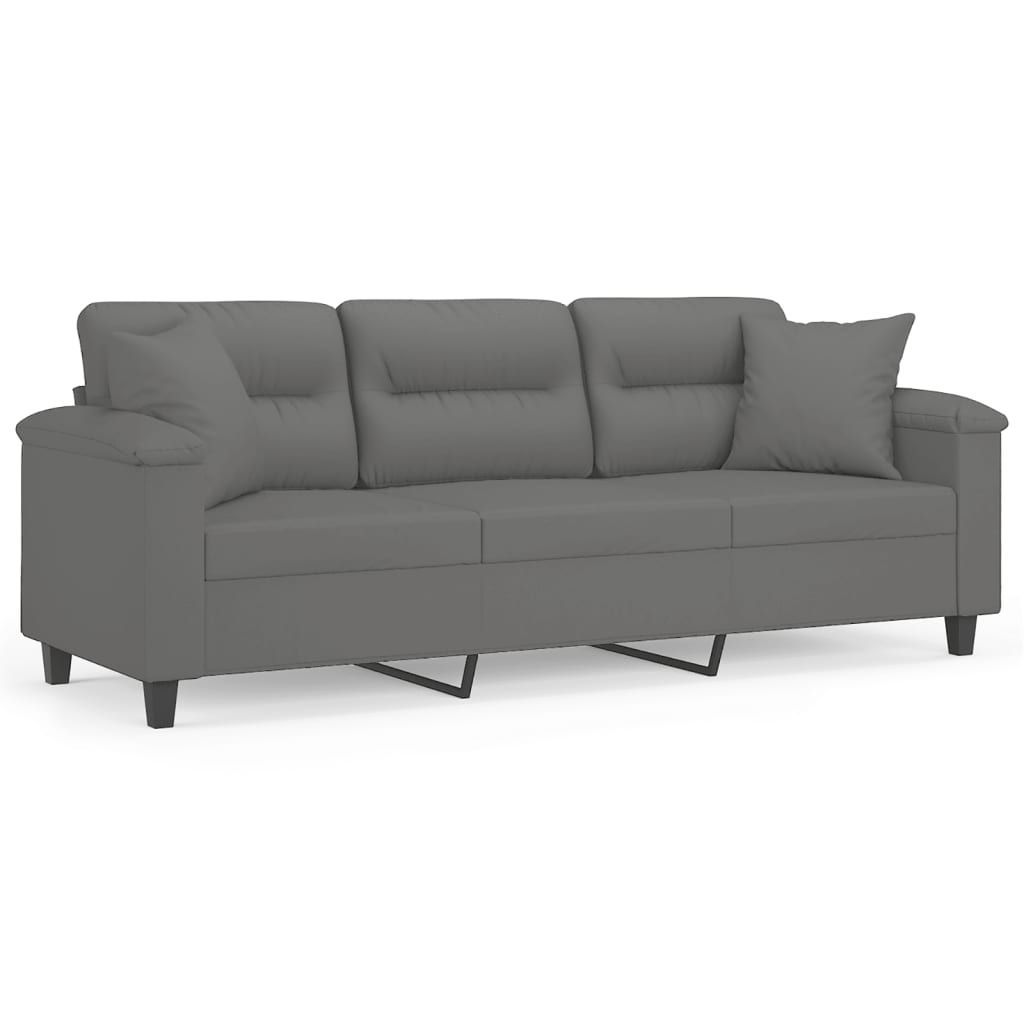 3-Seater Sofa with Pillows Dark Grey 180 cm Microfibre Fabric