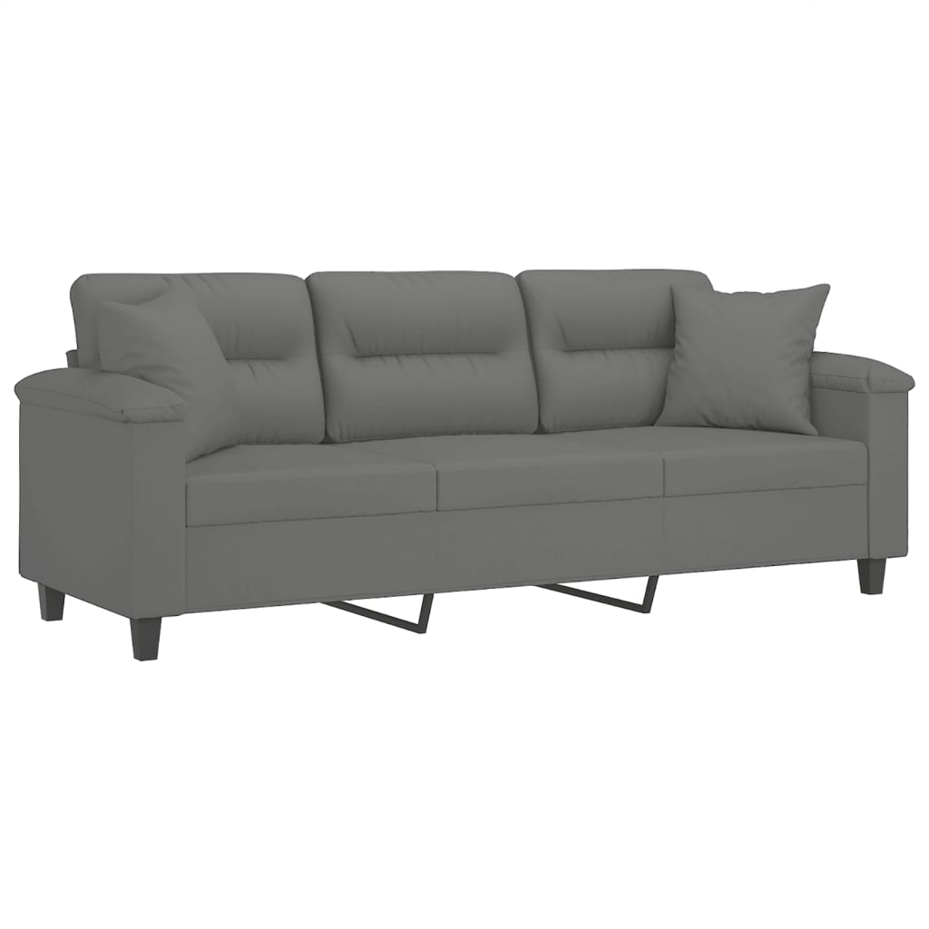 3-Seater Sofa with Pillows Dark Grey 180 cm Microfibre Fabric