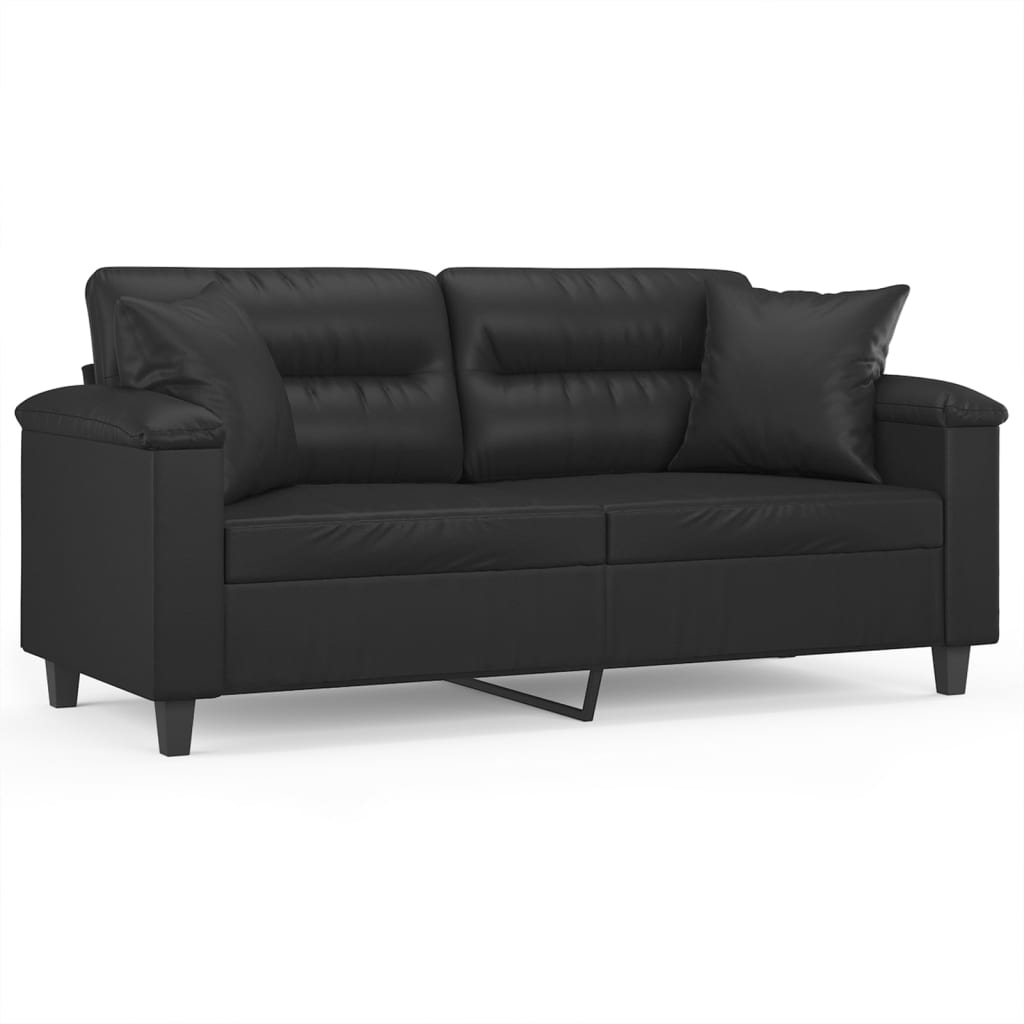 2-Seater Sofa with Throw Pillows Black 140 cm Faux Leather