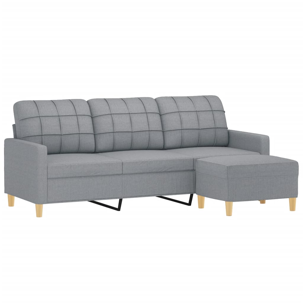 3-Seater Sofa with Footstool Light Grey 180 cm Fabric
