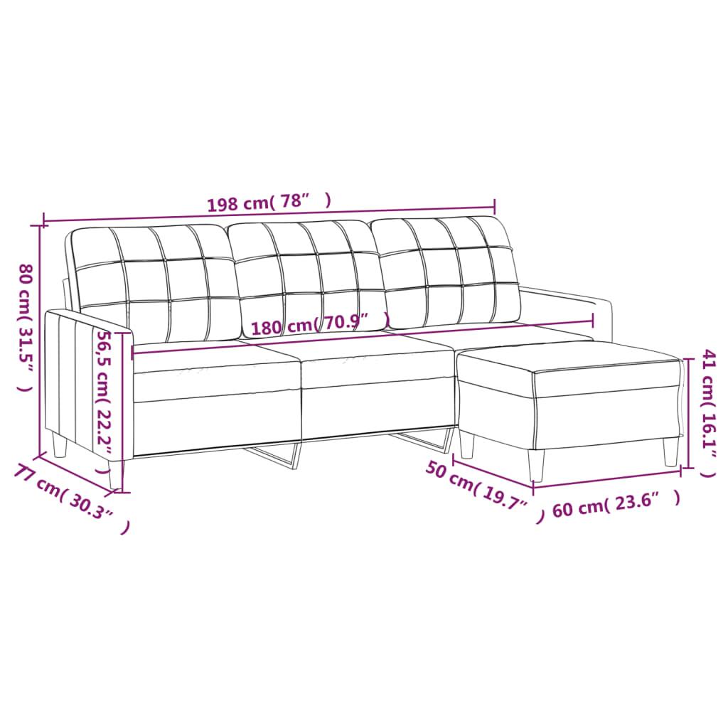 3-Seater Sofa with Footstool Light Grey 180 cm Fabric