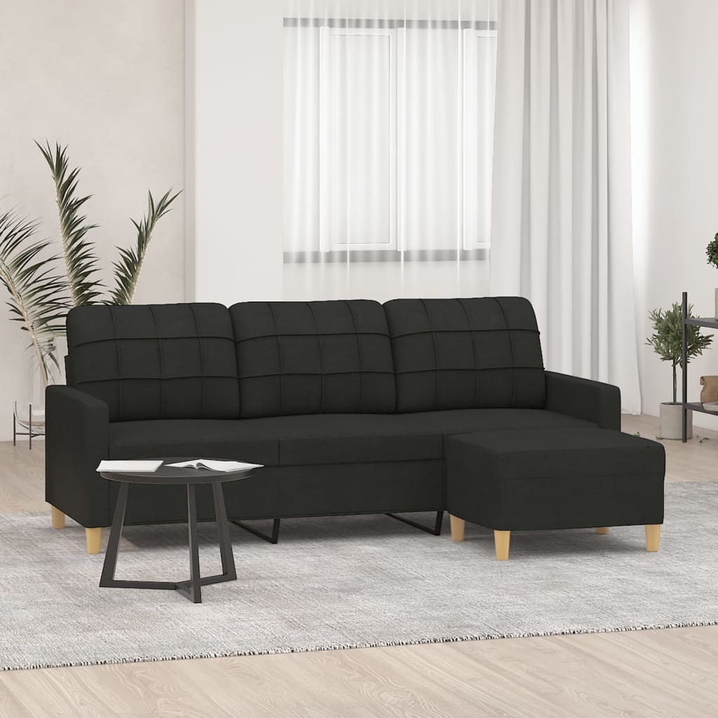 3-Seater Sofa with Footstool Black 180 cm Fabric