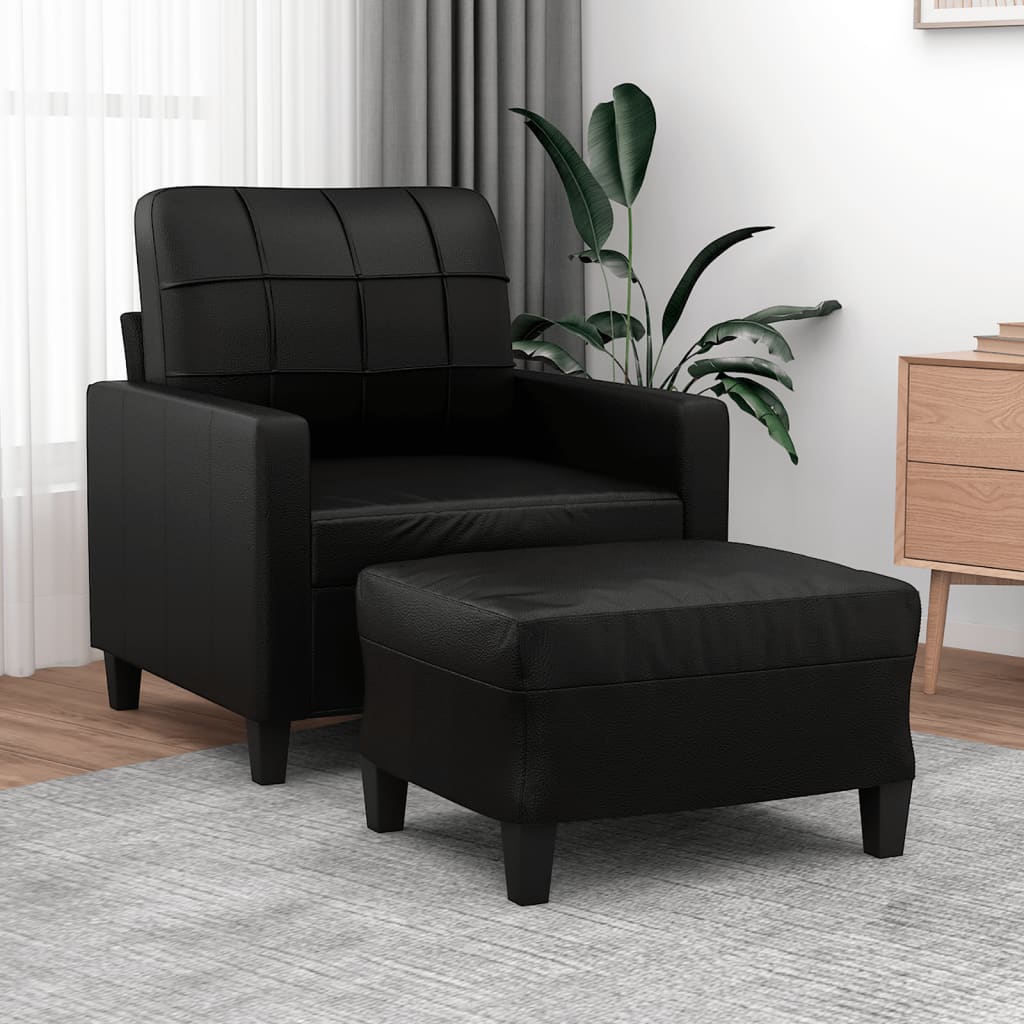 Sofa Chair with Footstool Black 60 cm Faux Leather