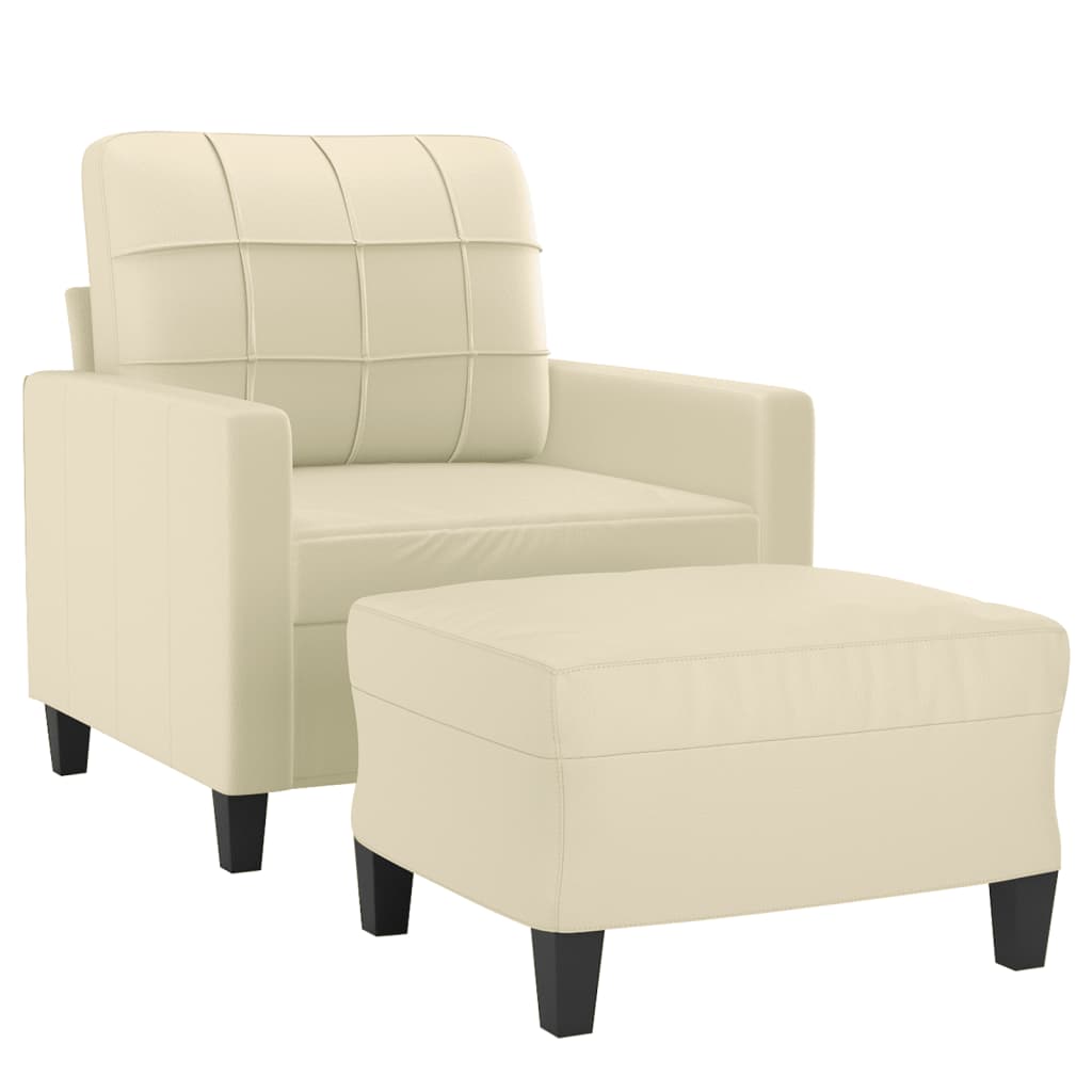 Sofa Chair with Footstool Cream 60 cm Faux Leather