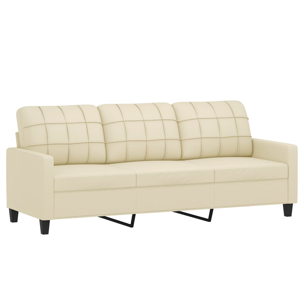 3-Seater Sofa with Footstool Cream 180 cm Faux Leather